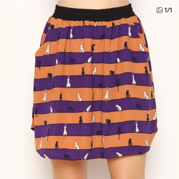 Modcloth Dresses & Skirts - HALLOWEEN!!! Ezra Purple and Orange Cat Print Mini Skirt